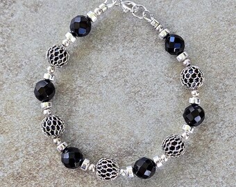 Sterling Silver Onyx Bracelet: Handmade Hematite Jewelry