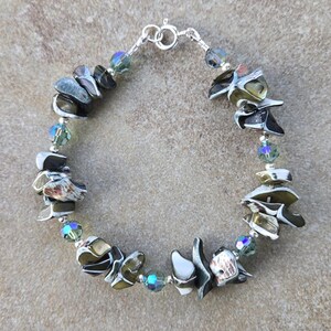 Swarovski Crystal & Sterling Silver River Shell Bracelet, AB Shell Jewelry, River Shell Jewelry, Beach Bracelet, Coastal Jewelry, Shell Gift