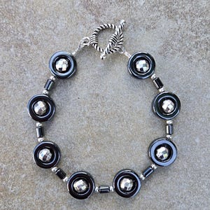 Sterling Silver Hematite Circle Bracelet: Handmade Gemstone Jewelry