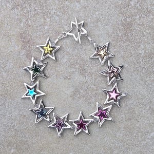Handmade Rainbow Hematite Star Bracelet: Celestial Silver Jewelry