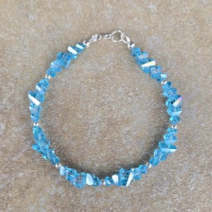 Sterling Silver Aqua Crystal Bracelet, Aquamarine Crystal Jewelry, Triangle Crystal Bracelet, Unique Cut Crystal Bracelet