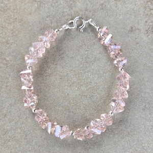 Sterling Silver Pink Crystal Bracelet, Aurora Borealis Jewelry, Pink Northern Lights Bracelet, Triangle Crystal Bracelet