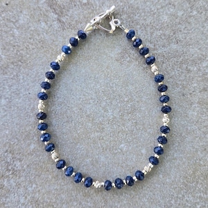 Sterling Silver Sapphire Bracelet: Beaded September Birthstone Jewelry