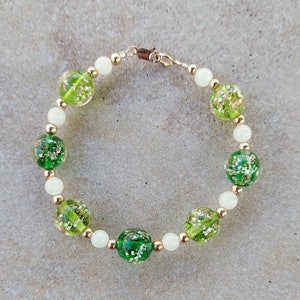 Gold Fill Luminous Bracelet: Handmade Crackle Glass Beaded Jewelry