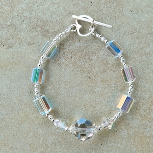 Vintage Swarovski Aurora Borealis-armband, sterlingzilveren kristallen sieraden