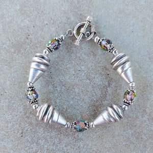 Sterling Silver Swarovski Crystal Bracelet: Large Bead Toggle Clasp