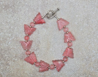 Sterling Silver Cherry Quartz Butterfly Bracelet, Cherry Quartz Bracelet, Butterfly Quartz Bracelet, Genuine Cherry Quartz Jewelry