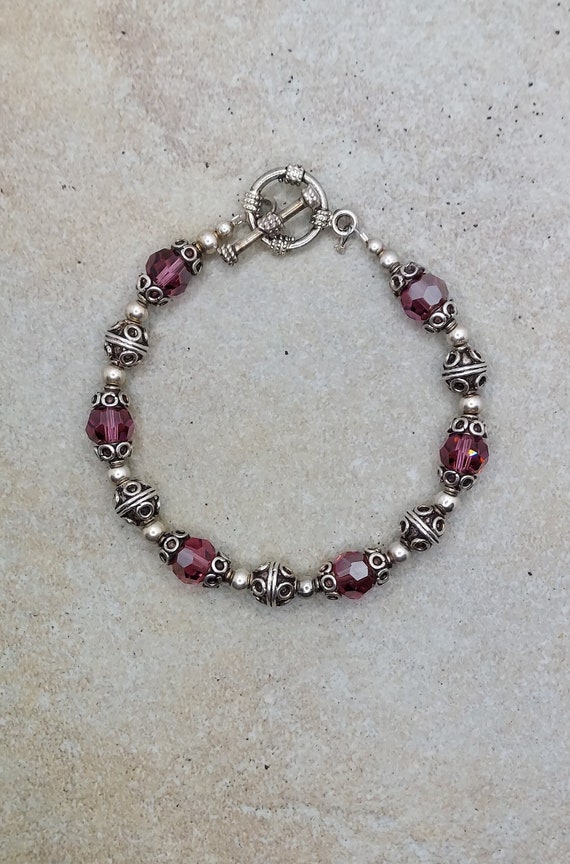 Sterling Silver Swarovski Bracelet, Pink Swarovski