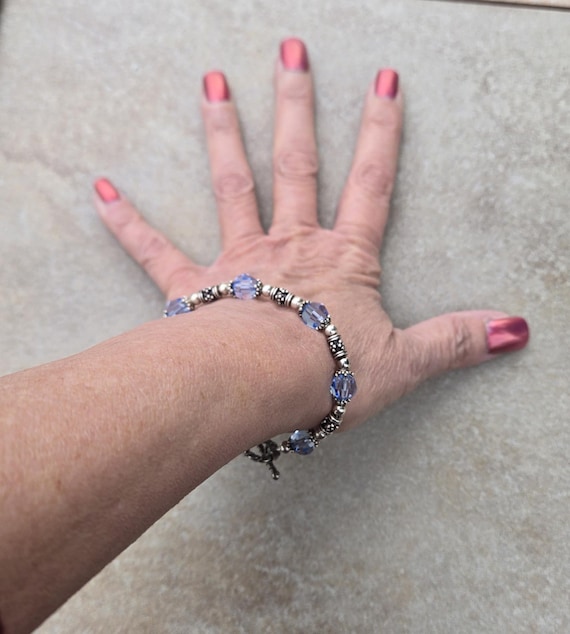 Sterling Silver Swarovski Sapphire Bracelet, Bali Sterling  display picture 1