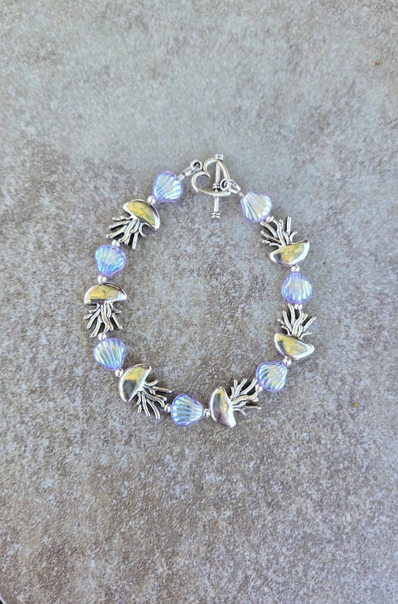 Sterling Silver Jellyfish Bracelet, Shell Bracelet, Sea Life