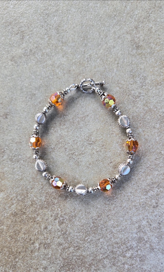 Bali Sterling Silver Bracelet, Swarovski Crystal Fire Opal  display picture 1