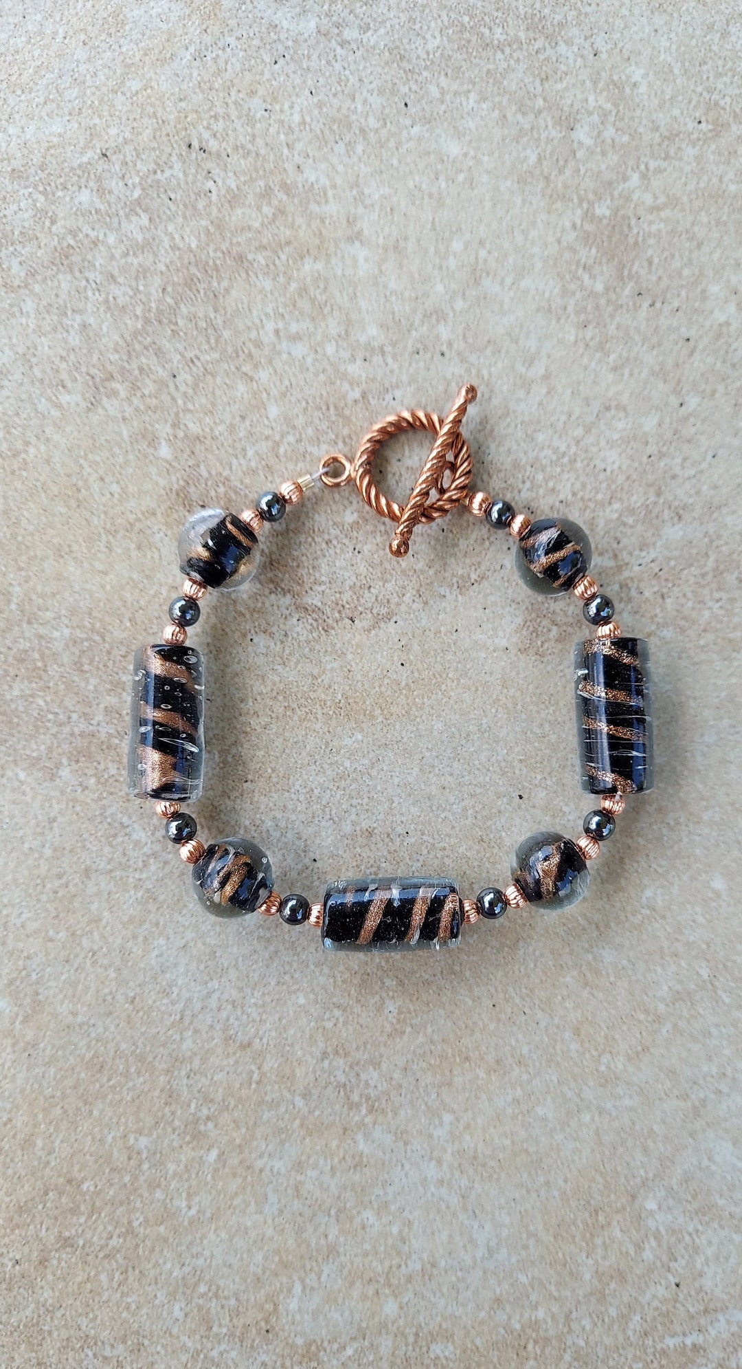 Lampwork Bracelet, Copper India Glass Bracelet, Indian Glass Bracelet