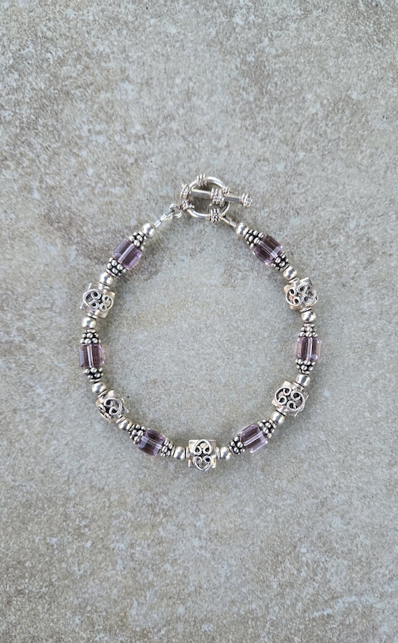 Bali Sterling Silver Bracelet: Light Amethyst Swarovski  display picture 1
