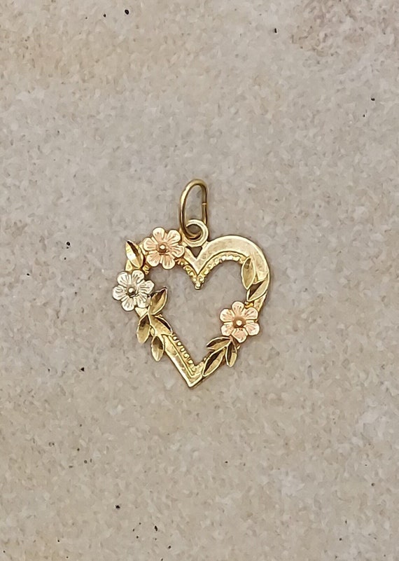 Vintage 14k Gold Heart Pendant, 14K Tri Gold Hear… - image 1