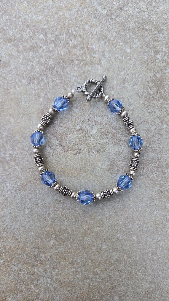 Sterling Silver Swarovski Sapphire Bracelet, Bali Sterling  display picture 1