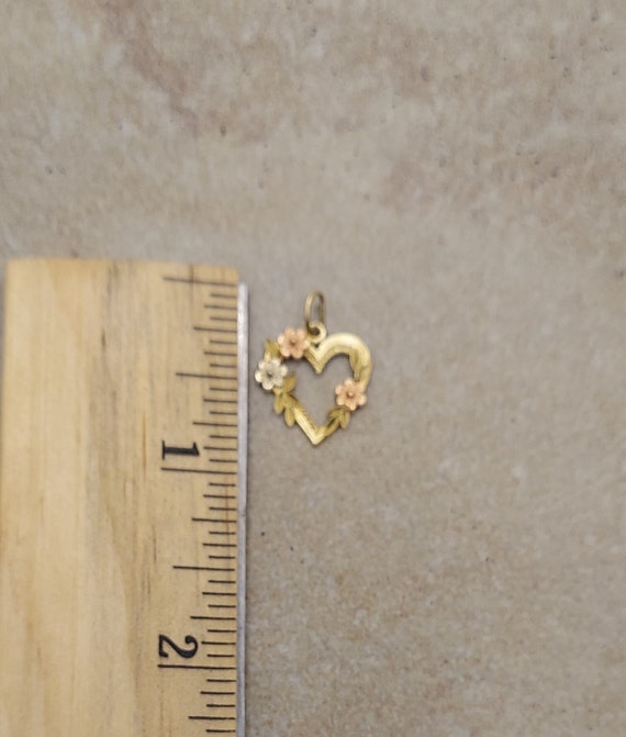 Vintage 14k Gold Heart Pendant, 14K Tri Gold Hear… - image 3