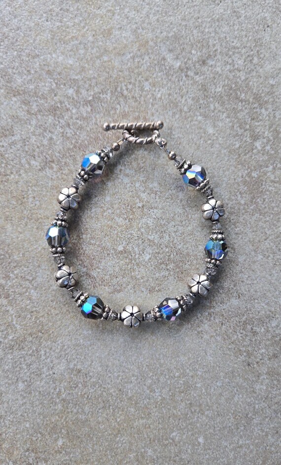 Bali Sterling Silver Bracelet, Swarovski Crystal Bracelet - Etsy display picture 1