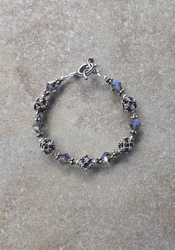 Bali Sterling Silver Bracelet, Swarovski Aurora Borealis  display picture 1