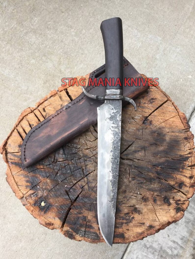 Handmade Carbon Steel Blade Hunting Bowie Knife With Leather Sheath Etsy