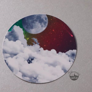 Stickers Holographique Moon and Clouds