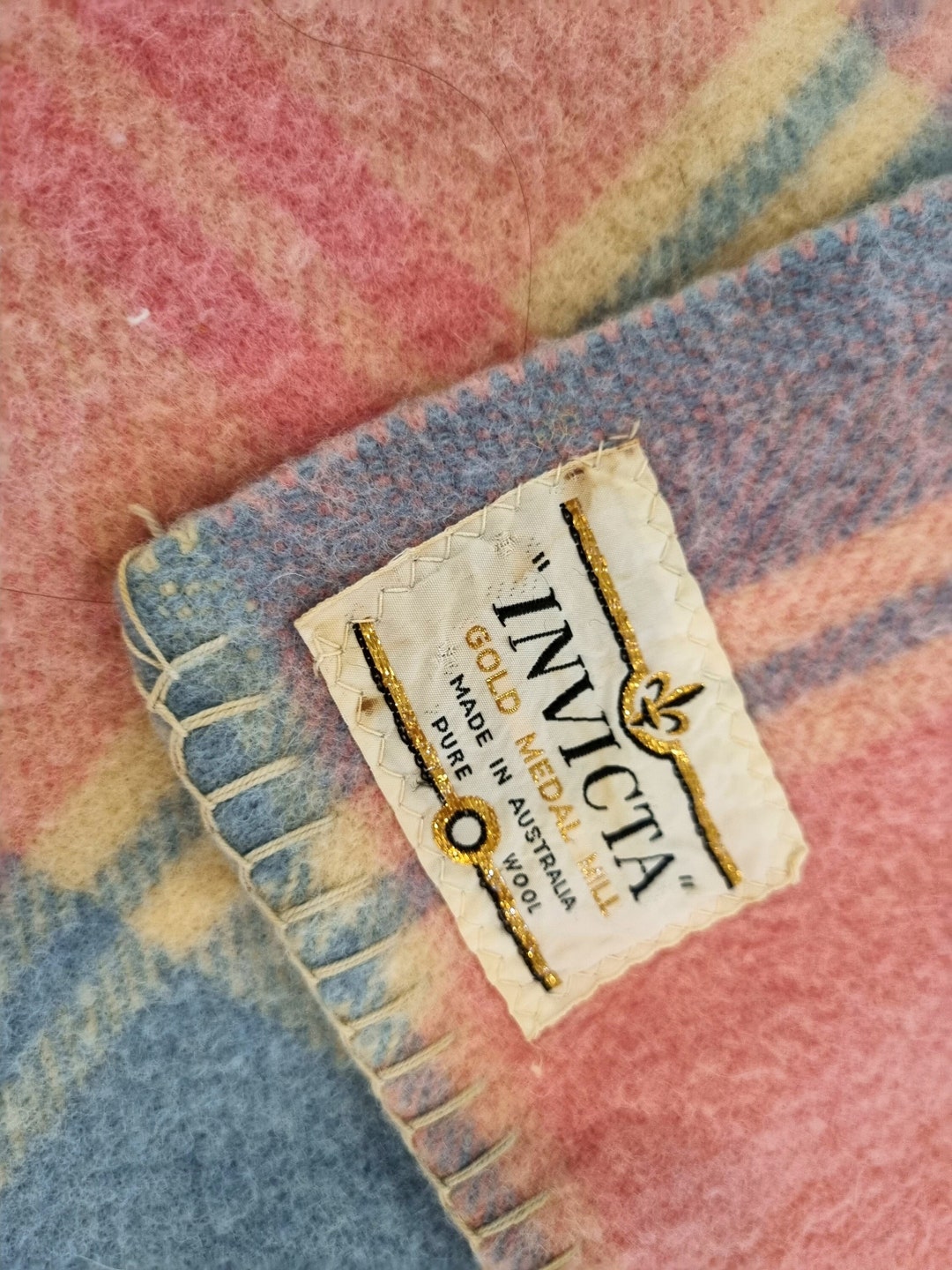 Wool Blanket King Size Vintage Retro Invicta 100 Pure Wool Etsy