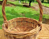 circular cane basket with handle - handmade woven rattan wicker flower girl display carry basket garden market harvest beautiful
