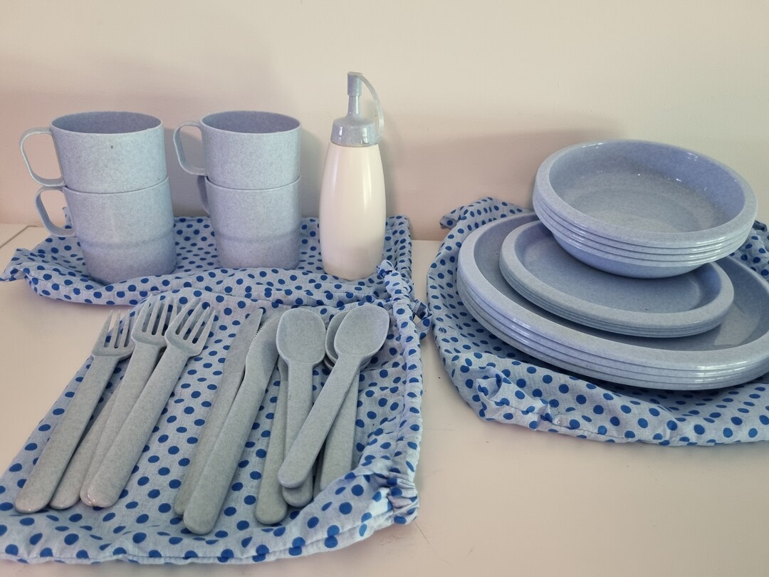 Retro Picnic Set for Four Dinner Plates Side Bowls Cups Etsy Australia