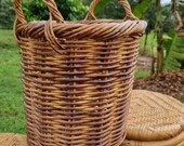 cane basket cylinder shaped - tall storage bucket rattan wicker two handles natural outdoor display wedding
