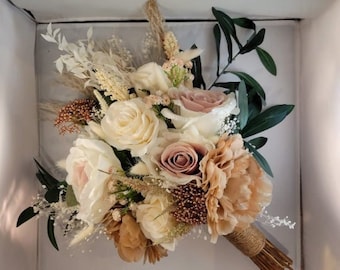 Bridal Bouquet , Wedding Flowers,  Artificial Flowers, Wedding, Roses, Olive Branches and Various Other Flowers and Greenery