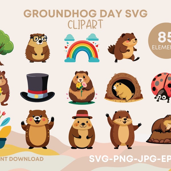 Groundhog Day 85 SVG Design - Happy Groundhog Day - Marmot - Groundhog Vector Illustration - Hello Spring | svg, eps, png, jpg, cricut