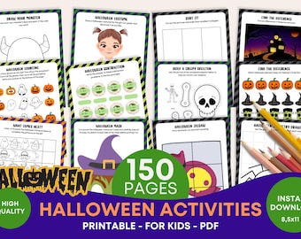Pagine di attività di Halloween: 150 giochi stampabili per bambini, labirinti (PDF)