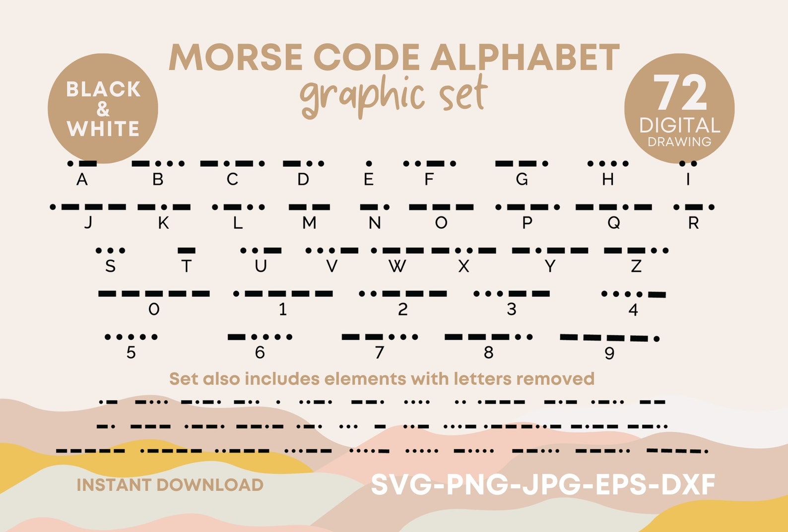 Morse Code Alphabet and Numbers SVG PNG Dxf Eps JPG International Morse