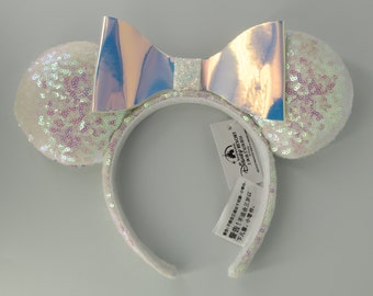 Disney White iridescent bow headband ears