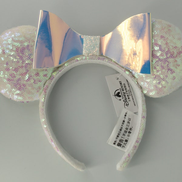 Disney White iridescent bow headband ears