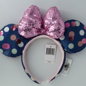 Disney Navy Polka dots with pink bow headband ears