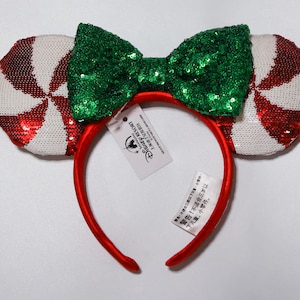 Disney Holiday Christmas peppermint ears with green bow