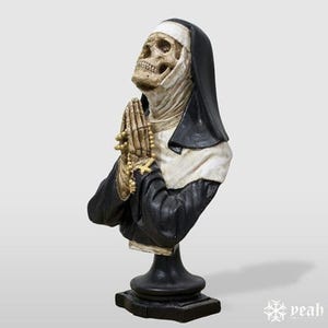 Busto de monja rezando, esqueleto pintado a mano, estatua de resina de fibra, decoración