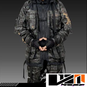 Cyberpunk Techwear Camo Parka Jacket – Futuristic Tactical Streetwear with Armor Style & Utility