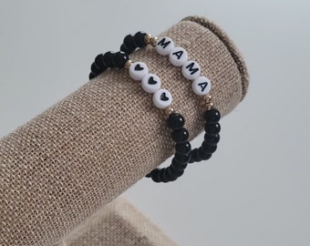 Custom Name Bracelet, Personalized Bracelet, Black Gemstone Beaded Bracelet, Women's Bracelet