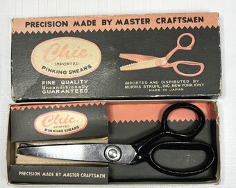 Vintage Chic Chrome Plated Pinking Shears Made Japan Original Box Sewing