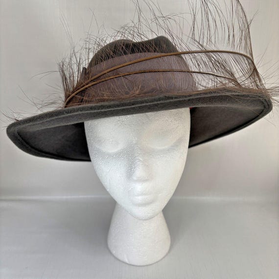 Georgi Gray Flet Fedora Hat Church Chic Feather Spectator  display picture 2