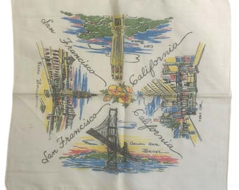 Vintage 1950s San Francisco Souvenir Handkerchief Golden Gate Bridge California
