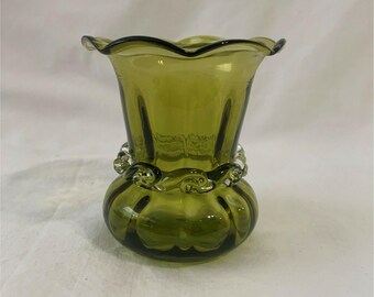 Vintage Cottagecore Melon Petal Top Vase Hand Blown Shabby Decor Mid Century