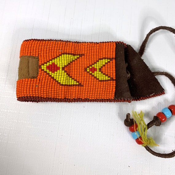 Vintage Native American Seed Beaded Watch Band Orange… Gem