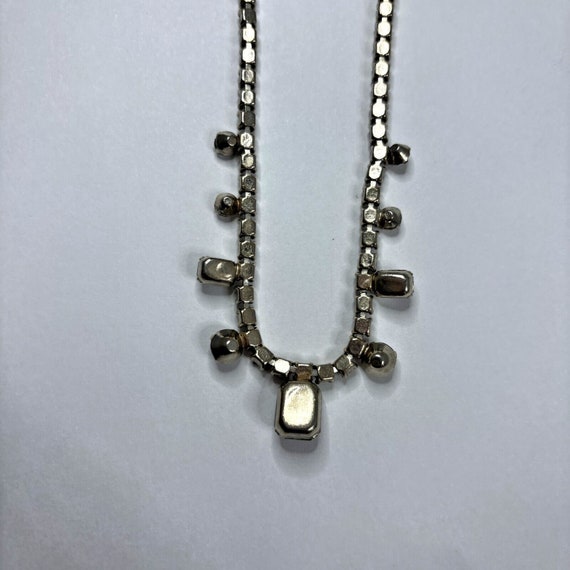 1950s Clear Rhinestone Choker Necklace Emerald Cu… - image 5