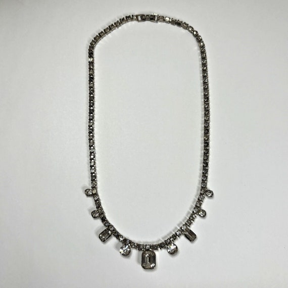 1950s Clear Rhinestone Choker Necklace Emerald Cu… - image 3