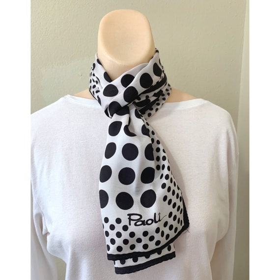 Vintage Mid Century 1960s Paoli Brown Polka Dot Acetate Long Scarf