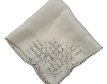 Heirloom Linen Drawnwork Wedding Handkerchief Bride Cottage Vintage Dainty