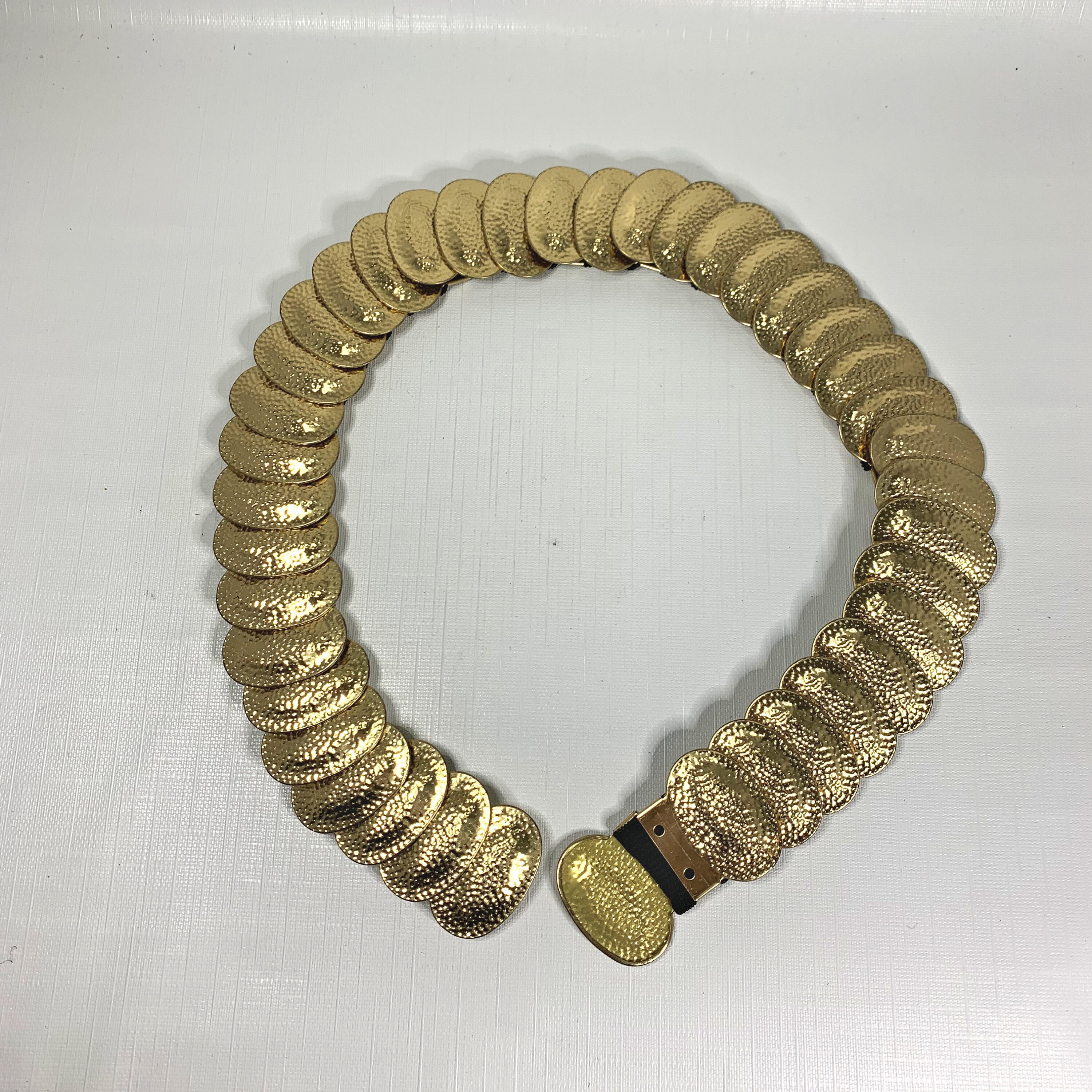 Vintage Gold and cream fish scales Textured elastic stretch Belt Vintage Gold Tone / Fish Scale Belt - Stretchy - 1980s  main image 2