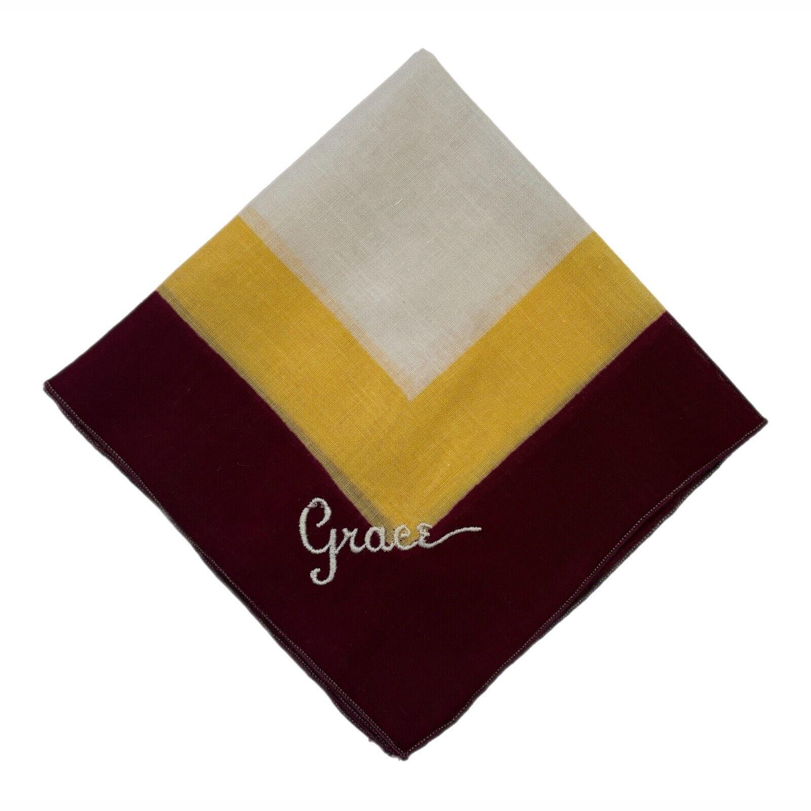 1940s Embroidered GRACE Bridesmaid Handkerchief Wedding Cottage Core Granny Vtg